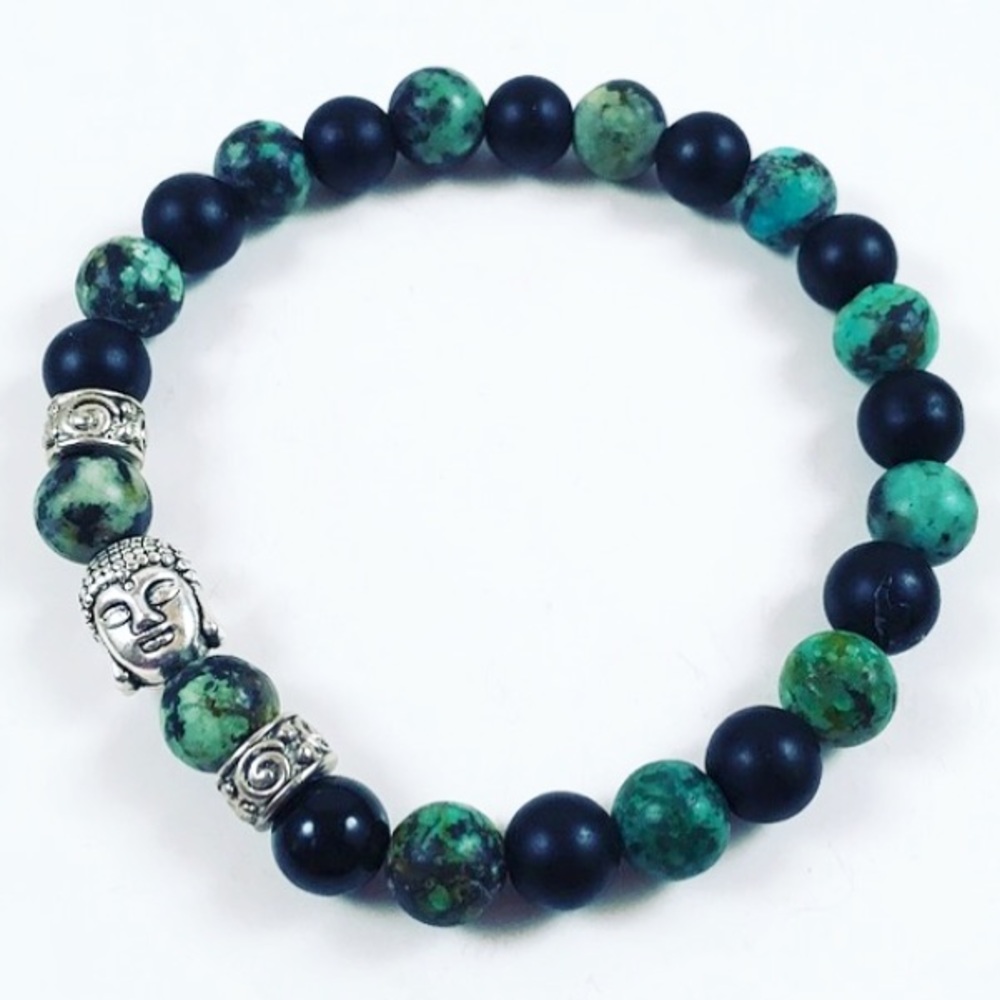 Men or women green turquoise onyx buddha bracelet